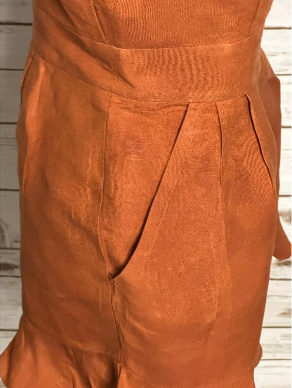 LOFT sleeveless ruffled hem romper Size 4 linen-blend rust coastal summer - Picture 6 of 9